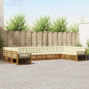 vidaXL Sofa-Sets 10 pcs Natuurlijk en Crème Massief Acaciahout
