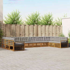 vidaXL Sofa-Sets 10 pcs Natuurlijk en Lichtgrijs Massief Acaciahout