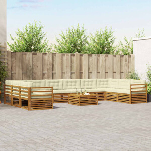 vidaXL Sofa-Sets 11 pcs Natuurlijk en Crème Massief Acaciahout