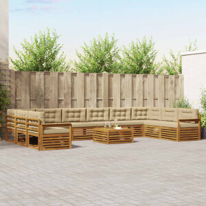 vidaXL Sofa-Sets 11 pcs Natuurlijk en Beige Massief Acaciahout