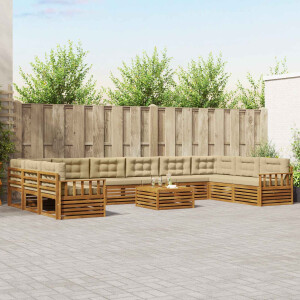 vidaXL Sofa-Sets 11 pcs Natuurlijk en Beige Massief Acaciahout
