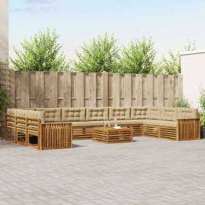 vidaXL Sofa-Sets 11 pcs Natuurlijk en Beige Massief Acaciahout