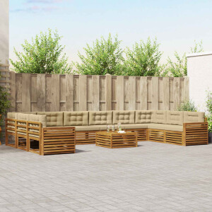 vidaXL Sofa-Sets 11 pcs Natuurlijk en Beige Massief Acaciahout