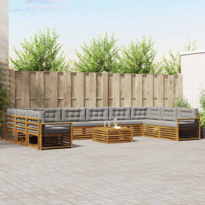 vidaXL Sofa-Sets 11 pcs Natuurlijk en Lichtgrijs Massief Acaciahout