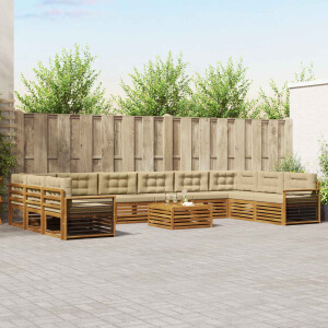 vidaXL Sofa-Sets 11 pcs Natuurlijk en Beige Massief Acaciahout