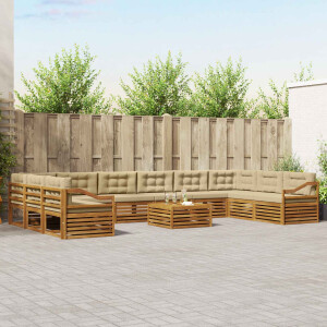 vidaXL Sofa-Sets 11 pcs Natuurlijk en Beige Massief Acaciahout
