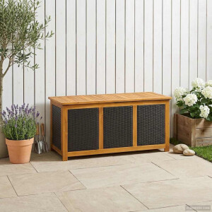 vidaXL Tuinopslagdoos 185 L Massief Acaciahout 113 x 50 x 56 cm Zwart