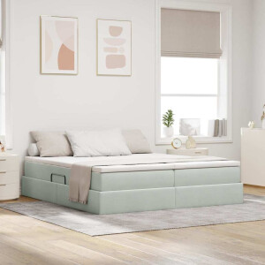 vidaXL Opbergbed met matras met matras Lichtgrijs 200 x 200 cm Fluweel