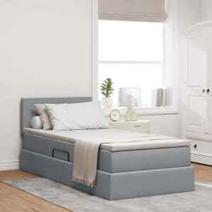 vidaXL Opbergbed met matras Lichtgrijs 90 x 190 cm Bewerkt hout