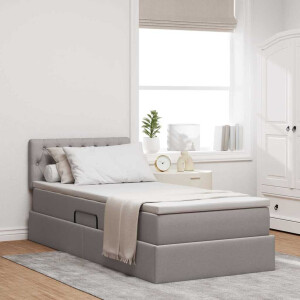 vidaXL Opbergbed met matras met opslag Taupe 90 x 190 cm Bewerkt hout
