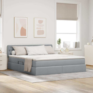 vidaXL Opbergbed met matras Lichtgrijs 160 x 200 cm Bewerkt hout