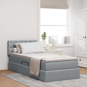 vidaXL Opbergbed met matras Lichtgrijs 90 x 200 cm Bewerkt hout