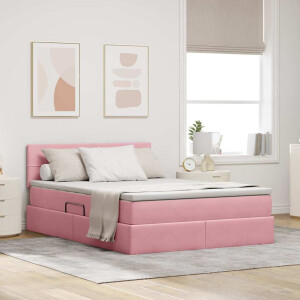 vidaXL Opslag bed met matras met hoofdeinde Roze 140 x 200 cm Fluweel