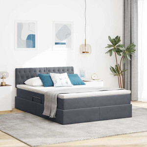 vidaXL Opslag bed met matras Donkergrijs 140 x 190 cm Fluweel