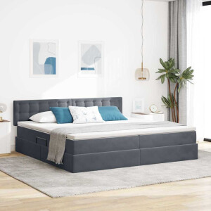 vidaXL Opslag bed met matras Donkergrijs 200 x 200 cm Fluweel