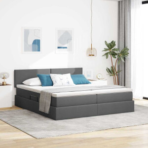 vidaXL Opslag bed met matras Donkergrijs 200 x 200 cm Nep Leer