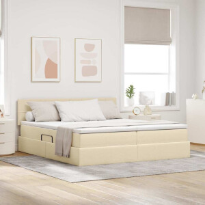 vidaXL Opslag bed met matras met opslag Crème 200 x 200 cm Nep Leer