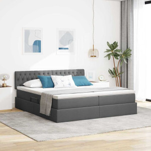 vidaXL Opslag bed met matras Donkergrijs 200 x 200 cm Nep Leer