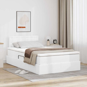 vidaXL Opbergbed met LED met matras met LED Wit 120 x 190 cm Nep Leer