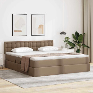 vidaXL Opbergbed met LED met matras Cappuccino 160 x 200 cm Nep Leer