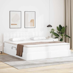vidaXL Opbergbed met LED met matras Puur Wit 180 x 200 cm Nep Leer