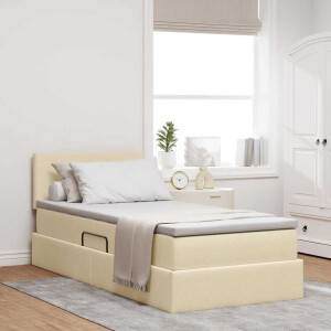 vidaXL Opbergbed met LED met matras met LED Crème 90 x 200 cm Stof