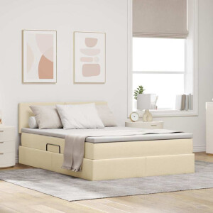 vidaXL Bed met LED -striplichten met opslag Crème 140 x 200 cm Stof