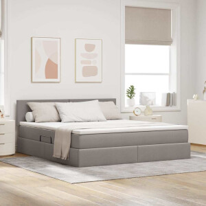 vidaXL Opbergbed met LED met matras met LED Taupe 160 x 200 cm Stof