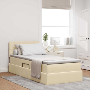 vidaXL Opbergbed met LED met matras met LED Crème 90 x 200 cm Stof