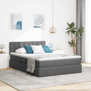 vidaXL Opbergbed met LED met matras Donkergrijs 140 x 190 cm Stof