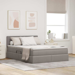 vidaXL Opbergbed met LED met matras met LED Taupe 140 x 200 cm Stof