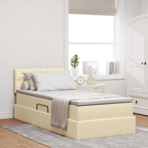vidaXL Opbergbed met LED met matras met LED Crème 90 x 200 cm Stof