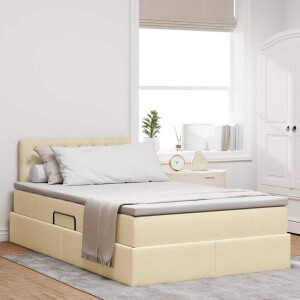 vidaXL Bed met LED -striplichten met opslag Crème 120 x 200 cm Stof