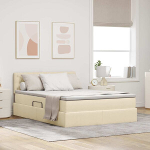 vidaXL Bed met LED -striplichten met opslag Crème 140 x 200 cm Stof