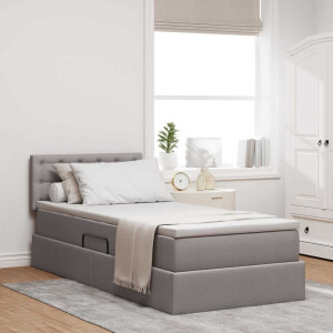 vidaXL Opbergbed met LED met matras met LED Taupe 90 x 200 cm Stof