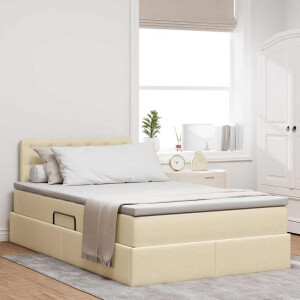 vidaXL Bed met LED -striplichten met opslag Crème 120 x 200 cm Stof