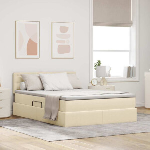 vidaXL Opbergbed met LED met matras met LED Crème 140 x 200 cm Stof