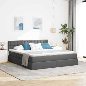 vidaXL Opbergbed met LED met matras Donkergrijs 160 x 200 cm Polyester