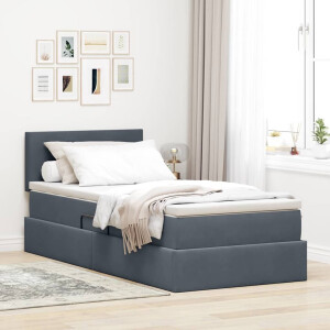 vidaXL Opbergbed met LED met matras Donkergrijs 90 x 190 cm Fluweel