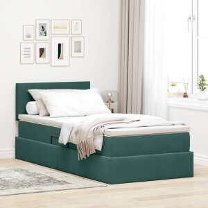 vidaXL Opbergbed met LED met opslag Donkergroen 90 x 200 cm Fluweel
