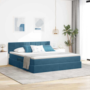 vidaXL Bed met LED -striplichten Donkerblauw 160 x 200 cm Fluweel