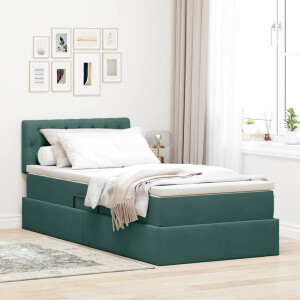 vidaXL Opbergbed met LED met matras Donkergroen 90 x 200 cm Fluweel