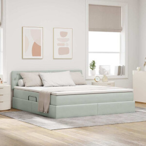 vidaXL Opbergbed met LED met matras Lichtgrijs 160 x 200 cm Fluweel