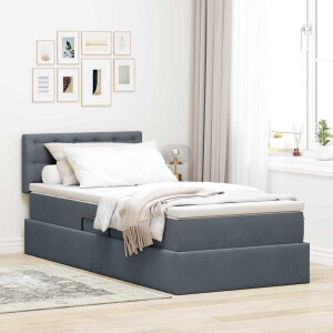 vidaXL Opbergbed met LED met matras Donkergrijs 90 x 200 cm Fluweel
