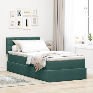 vidaXL Opbergbed met LED met matras Donkergroen 90 x 200 cm Fluweel