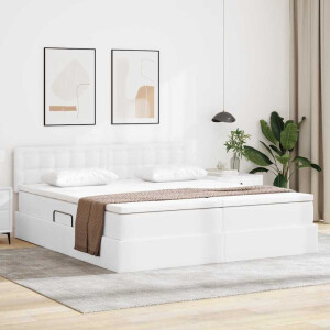 vidaXL Opbergbed met LED met matras Puur Wit 180 x 200 cm Nep Leer
