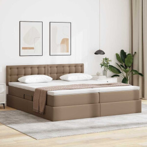 vidaXL Opbergbed met LED met matras Cappuccino 200 x 200 cm Nep Leer