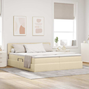 vidaXL Bed met LED-striplichten met hoofdeinde Crème 180 x 200 cm Stof