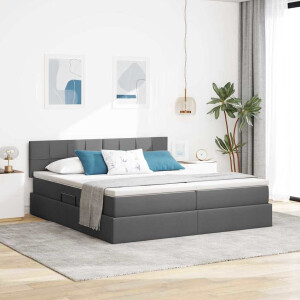 vidaXL Bed met LED-striplichten Donkergrijs 180 x 200 cm Stof