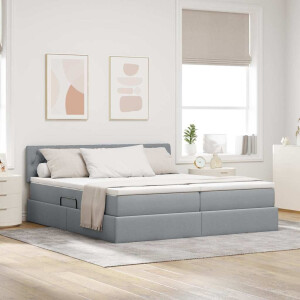 vidaXL Bed met LED-striplichten Lichtgrijs 180 x 200 cm Stof
